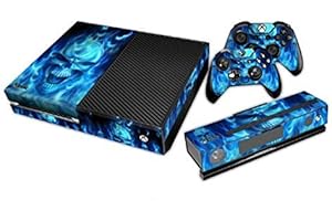 DOTBUY Xbox One Autocollant Console Decal Vinyl Skin Sticker + 2 Autocollant Manette + 1 Autocollant Kinect Set (Blue Fire Skull)
