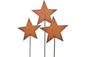 ‎BORNHÖFT Bornhöft Gartenstecker 3er Set Sterne aus Edelrost Metall Rost Gartendekoration Weihnachten rostige Gartendekoration
