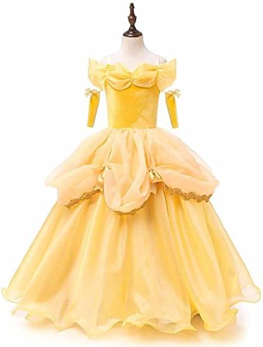 VIPbridal Yellow tutu Dresses Belle Princess Girls Cosplay Christmas Halloween Party Fancy Dress (8-9T)