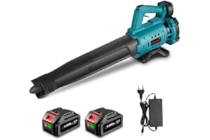 ONEVAN Soffiatore a batteria, 21 V, soffiatore per foglie, 130 MPH, 480 CFM, velocità continua, spazzaneve a batteria, foglie, foglie, giardinaggio, rimozione delle foglie, 2 batterie da 4,0 Ah