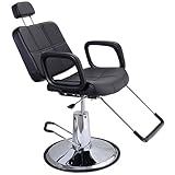 Costway Hydraulic Barber Chair Classic/Reclining 2 Types Available Salon Spa Shaving Tattoo Haircut Hairdressing Styling Equipment 360 Degree Swivel Black (Square design with headres)