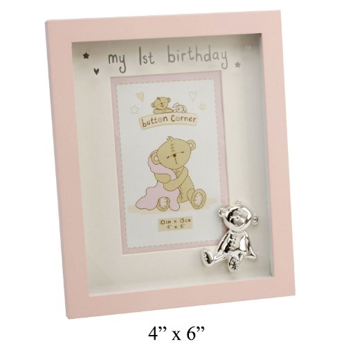 Button Corner MDF Photo Frame My 1st Birthday Pink 4"x6"