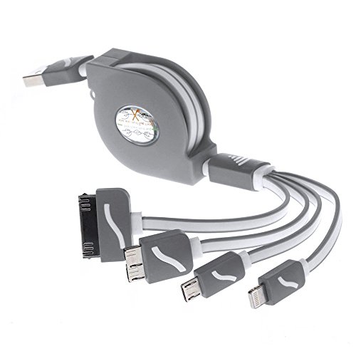 EASYTAR Retractable 4in1 Micro-USB Ladekabel mit Lightning, 30-pin Dock-Anschluss, Note3/S5. Apple iPhone 6 5 5 und Android Smartphones Tablets Grau