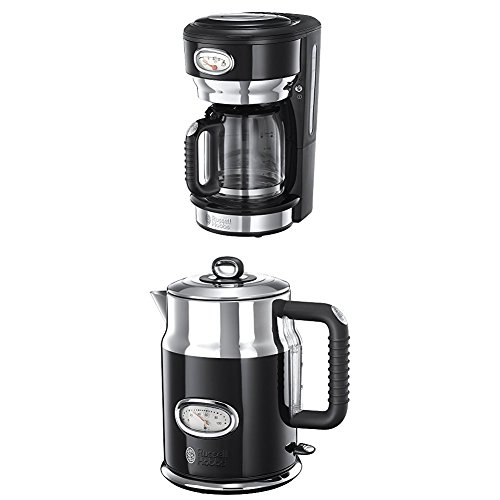 examen Russell Hobbs 21701-56 Cafetière filtre Retro Noir 1,25 L 1000 W + Russell Hobbs 21671-70 Bouilloire filtre Retro Noir 1,7 L 2400 W