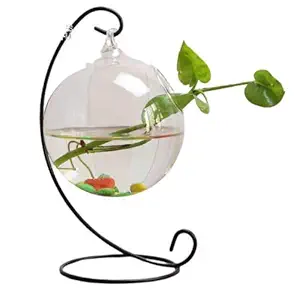 Lovely Pets Kingdom ? Hanging Bowl with Stand Creative, Small Table Glass Fish Vase Aquarium for Fishes , Money Plant, Bush Plant Home Decor (Round)