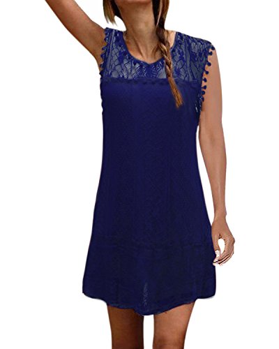 ZANZEA Femme Robe Elegante en Dentelle Bodycon Crayon Mini Robe de Soiree Parti Cocktail Tunique, Bleu, 42 EU