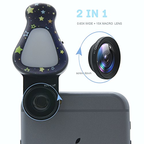 Obiettivi Smartphone con 8 Luci Flash, 0.63X Lenti Grandangolo, 15X Obiettivo Macro, Hovinso Obiettivo Cell Phone per iPhone 7, 6s, 6s Plus, 6, 5s, Samsung, HTC e PiÃ¹ Smartphone(Nero)