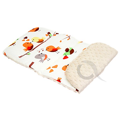REVERSIBLE cotton & minky Pram INSERT, LINER covers Universal (bird/ beige minky)