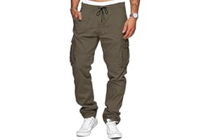 TARAINYA Pantalones Hombre Cargo Trabajo Algodon Baggy Chinos Cordón Largo Elasticos con Bolsillos