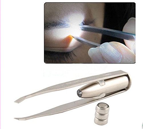 Womens Girls Beauty Handy Make Up Led Light Eyelash Eyebrow Removal Tweezers