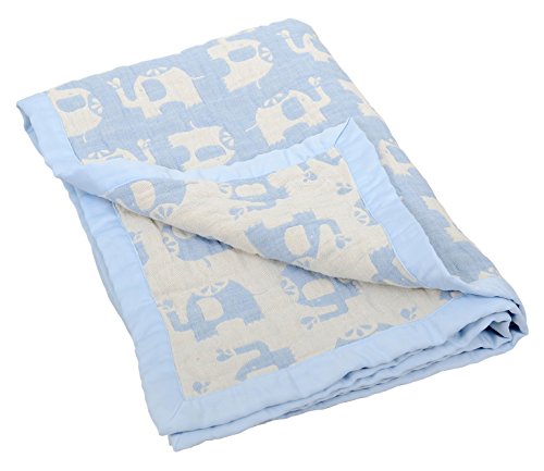 Silver Cloud Jacquard Muslin Elephant Blanket (Blue)