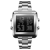 Armbanduhren Mode-Accessoires, M?nner Leuchtende Digitalanzeige Dual Time Alarm Date Elektronische Quarz-Armbanduhr - Silber