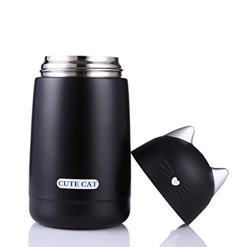 beyonda fmsb60239 Kätzchen Isolier Flasche Trinkflasche, niedlich Katze Edelstahl Kaffee Thermos Flasche Reisebecher mit Griff, im Freien heiße Milch Wasser Vakuum Cup für Kinder Baby – schwarz - 7