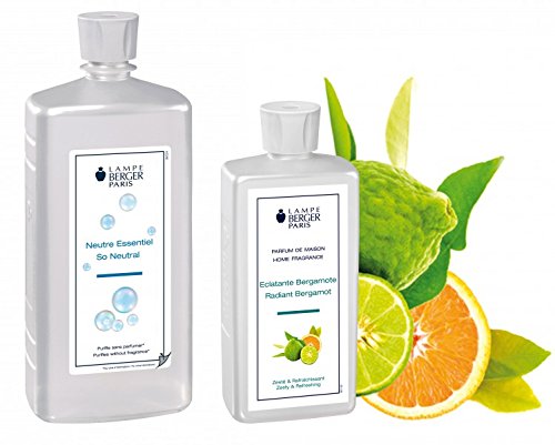 Lampe Berger Vorteilsset - 2 Düfte - 1000 ml Neutral und 500 ml Fruchtige Bergamotte / Eclatante Bergamote inkl. EO Shopping Bag
