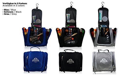 Kulturbeutel, Kulturtasche, Kosmetiktasche für Herren, Damen und Kinder zum Aufhängen. Waschtasche groß in XL für die Reise, blau und schwarz - 6