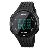 Diseño de moda. Esfera redonda grande con números digitales grandes que hace que sea fácil de leer. Bisel único rojo y negro que se ve muy de moda y elegante. Es un llamativo reloj deportivo para hombre.