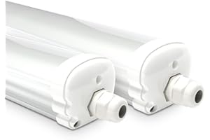 HOFTRONIC - Lot de 2 Réglette LED étanche 150 cm IP65 - Avec connecteur à vis - 48W 5760 Lumen - 6500K Blanc froid - Connectable - Lampe pour cave, Garage et Bureau