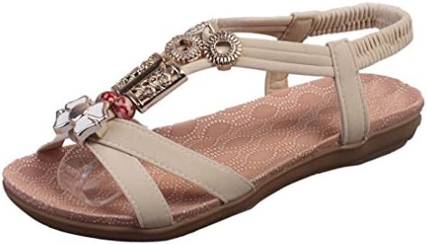 Elecenty Women Flat Boho Sandals Beach Wedge Leather Platform Muffin Leisure Lady Shoes (Beige, EU:40)