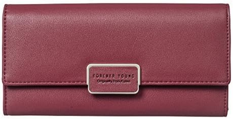 Fency Women's Multi-Card Faux Leather Wallet Long Tri-fold Matte Net Surface Purse (Burgundy)