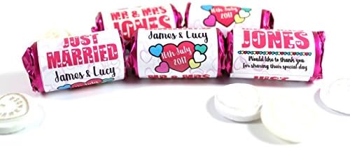 Personalised Mini Love Hearts Favours Just Married for Guests Table Favours. Each roll Contains 7 indivudual Sweets Suitable for Vegetarians (1)