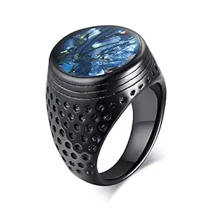 Asma Jewel House Blue Shell Flat Signet Black Stainless Steel Heavy Arabic Band Ring for Men/Boys (10.0)