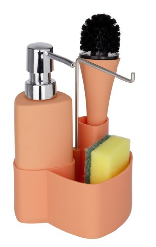 WENKO 3620123100 Spül-Set Empire – Spülmittelspender, Spülbürste, Handtuchhalter, Fassungsvermögen 0.25 L, Soft-Touch Keramik, 11 x 19 x 12.5 cm, Orange - 5