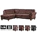 Produktbild CAVADORE Schlafsofa Byrum mit Ottomane links / Große Eckcouch im Landhausstil / Inkl. Federkern / 249 x 87 x 189 / Lederoptik dunkelbraun