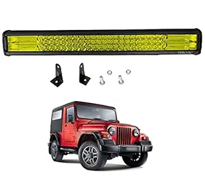 PRIKNIK LED Bar Work Fog Light Bar 96 LED 288 Watt 20 Inch Combo Beam Off Road Driving Lamp Triple Row (Yellow) Compatible with Mahindra Thar