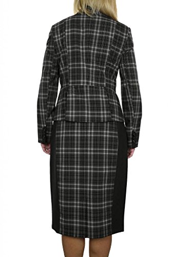 (6354) Smart Lightweight Tartan Check Pencil Skirt Suit Black Grey (12)