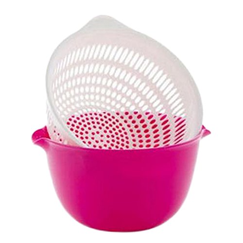 wicemoon Kunststoff Obstkorb Double Layer Ablauf Küche multifunktionale Mini Gemüse Aufbewahrung rosarot