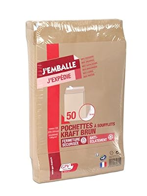 GPV Paquet de 50 pochettes kraft brun auto-adhésif Format C4 229x324mm soufflet 30mm 120g