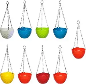 GTB Plastic Hanging Flower Pot with Chain, Multicolour