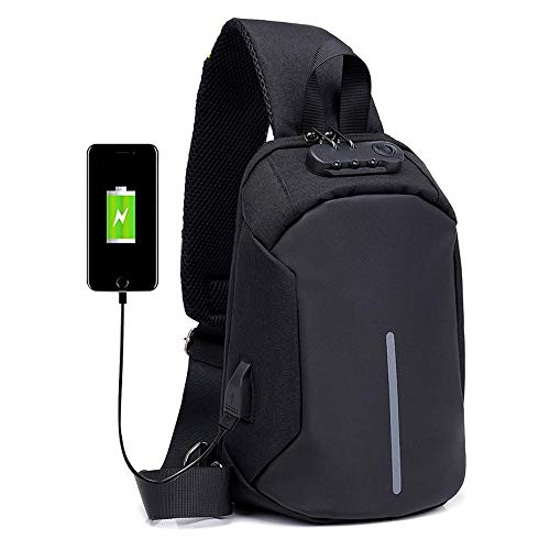 Preisvergleich Produktbild LXIANGP Brustbeutel-Schulterbeutel der Männer Oxford-Tuchschulterbeutel, Kennwortverschluß, Sicherheitsreflexstreifen, USB-Aufladungsschnittstelle, beide Männer und Frauen können benutzen