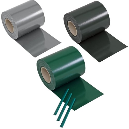 Zaunblende PVC Sichtschutz Blickschutz Zaun 19cm x 35m steingrau RAL 7030 630gr/m² inkl. 25 Klemmschienen - 2