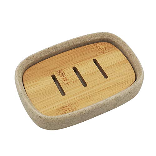 Ulable Porte-Savon en résine, Porte-Savon Auto-drainant, boîte à Savon pour Salle de Bain, Cuisine, Aspect grès (Beige)