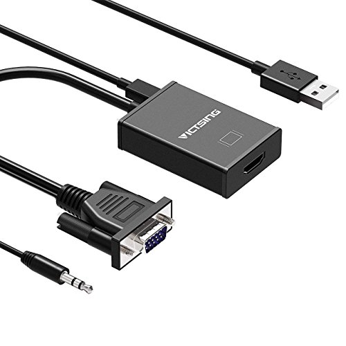 VicTsing Conversor VGA a HDMI, Adaptador vga hdmi convertidor Cable con Audio y USB para TV, portátil,Smart TV Box Portátil, Resolución de 720P/1080P (VGA a HDMI)