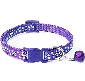 RvPaws Printed Dog Collar for Puppies, Small Dogs, Cat, Kitten Collar with Bell (Adjustable Neck Size : 10-15inch) (Purple)