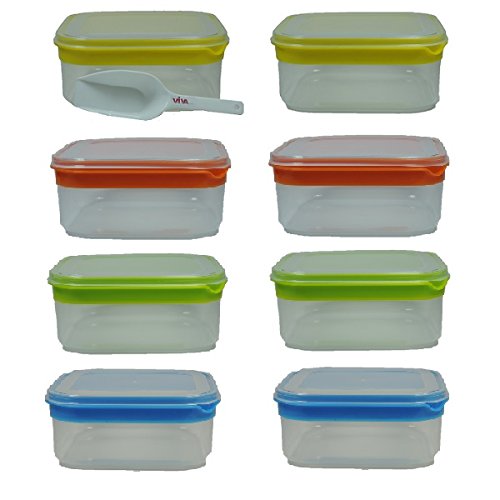 Viva-Haushaltswaren - 8 Gefrierdosen / Frischhaltedosen 1,0 Liter - farbig sortiert / 15x15x6cm - inkl. einer Schaufel