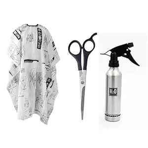 Doberyl Pack of 3 Salon/Barber Accessories; 300ml All Purpose Spray Bottles, Sharp Stainless Steel Professional Scissors for Hair Cutting & Haircut Capes/Aprons (Set of 3)