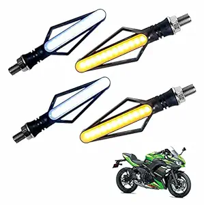 Asryd Motorcycle Stylish LED Indicators (Amber & White) Turn Signal Blinker with Running Light with White DRL, ABS Material For Kawasaki Z650 (Pack of 4 Pcs)