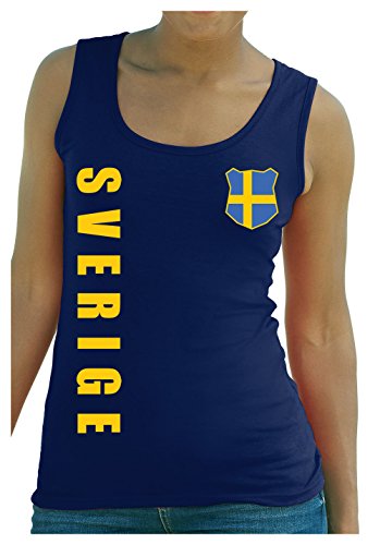 AkyTEX Schweden Sverige Damen Trikot Fanshirt Top Shirt WM 2018 Name Nummer (Navyblau, L)