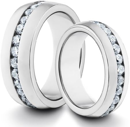 His &amp; Her's 8MM/6MM Titanium Comfort Fit Wedding Band Ring Set w/ Polished Finish &amp; CZ Diamonds (Available Sizes H - Z+2) EMAIL US WITH YOUR SIZES
