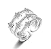 Produktbild Wunhope Damen Ringe 925er Sterling Silber drei Linien Sterne mit Bling Zirkonia Ringöffnung Verstellbar Ehering