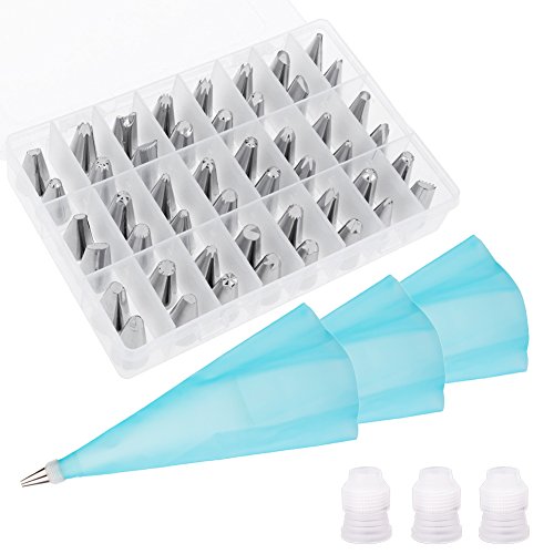 Luxebell Kuchen Piping 48 Stücke Spritztüllen Set mit 3 wiederverwendbaren Koppler Tragbarer Fall für Kuchen Dekoration Dessert Muffin und Geburtstag Tortendeko. 25.4/ 30.5/ 40.6cm Spritzbeutel