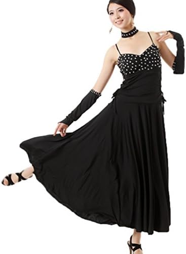 Waltz Ball Gowns for Women Training Performance Cord Modern Ballroom Dancing Dresses, Black, XXXL