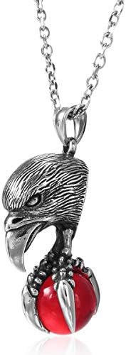 MunkiMix Stainless Steel Glass Necklace Pendant Silver Tone Eagle Claw Men,23 inch Chain