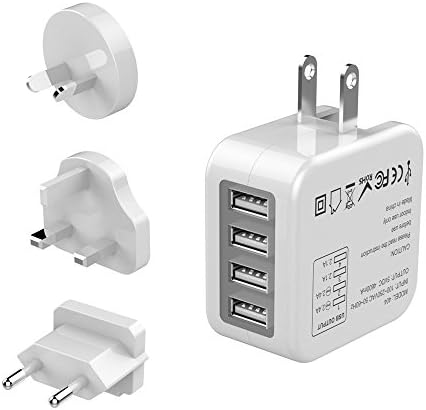 USB Plug Charger 4-Port USB Wall Charger with Interchangeable UK EU US Travel Adaptor -6.8A/34W- for iPhone X/8/7/6s/6/Plus, iPad, iPod, Galaxy S8/S7/S6/Edge (white)