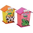 HOME BUY Piggy Bank for Kids Animal Designs Money Saving Coin Bank Wood House Multi Color Perfect Return Gift for Kids Birthday Party (Pack of 2) Modern