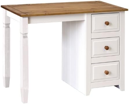 Capri 3 Drawer Single Pedestal Dressing Table Waxed Pine &amp; White Painted Modern Bedroom Furniture
