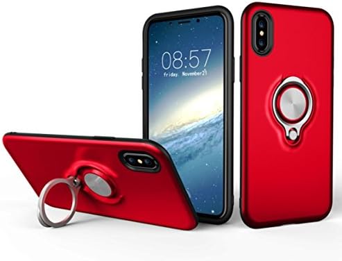 iPhone X Case, New Design 360 Degree Rotating Ring Holder Grip Case Dual Layer Protective Case for iPhone X , Black (red)